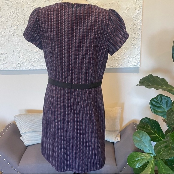 Loft V Neck Short Puffed Sleeve Tweed Career Dress Pink Purple Blue Sz 10 NWT - Picture 6 of 9